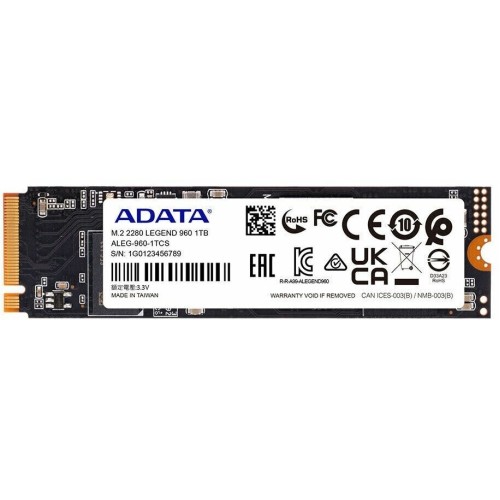Твердотельный накопитель SSD M.2 2280 2TB ADATA LEGEND 960 [ALEG-960-2TCS] PCIe Gen4x4 with NVMe, 7400/6800, IOPS 750/630K, MTBF 2M, 3D NAND, 1560TBW, 0,43DWPD, Heat Sink, SMI SM2264, Work with PS5, RTL